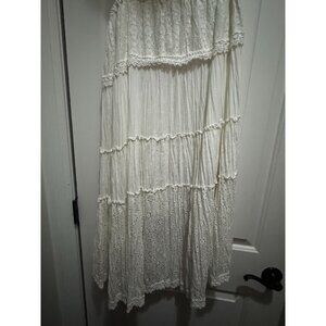 Keren Hart White Eyelet Tiered Maxi Skirt XL 100% Cotton Made In India Vintage B